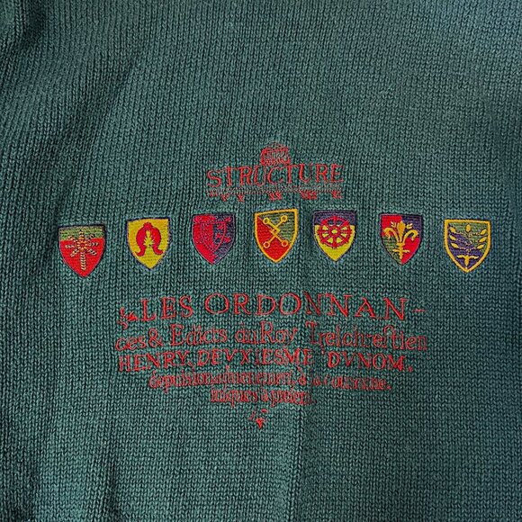 Structure Vintage Knitted Grandpa Sweater Embroidered Mock Neck Pullover Unisex - Picture 8 of 12